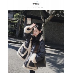 ins超火羽絨棉服女冬新款韓版學生中長款棉襖羊羔毛拼接外套