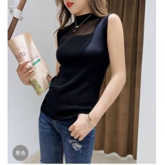 秋冬季上衣女半高領背心女外穿針織內(nèi)搭洋氣打底衫薄毛衣無袖T恤